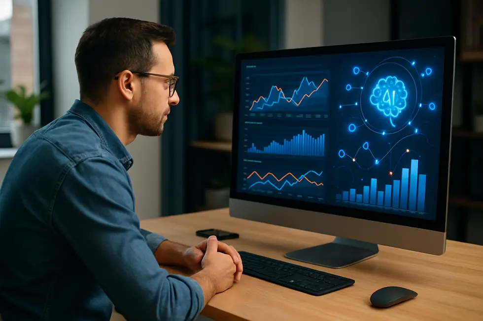 Business owner leveraging AI automation in Google Ads dashboard for optimized PPC management.