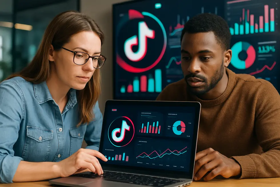 Small business owners monitor TikTok ad performance analytics, emphasizing the platform’s tailored features for SMBs.