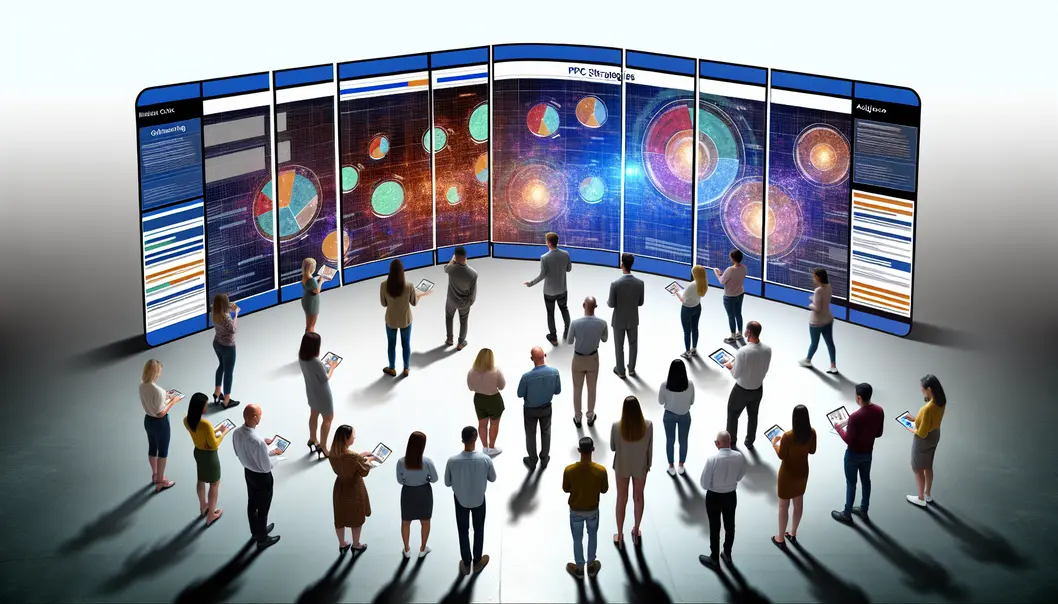 A diverse team analyzing digital marketing data and audience segmentation results on computers for smarter PPC management