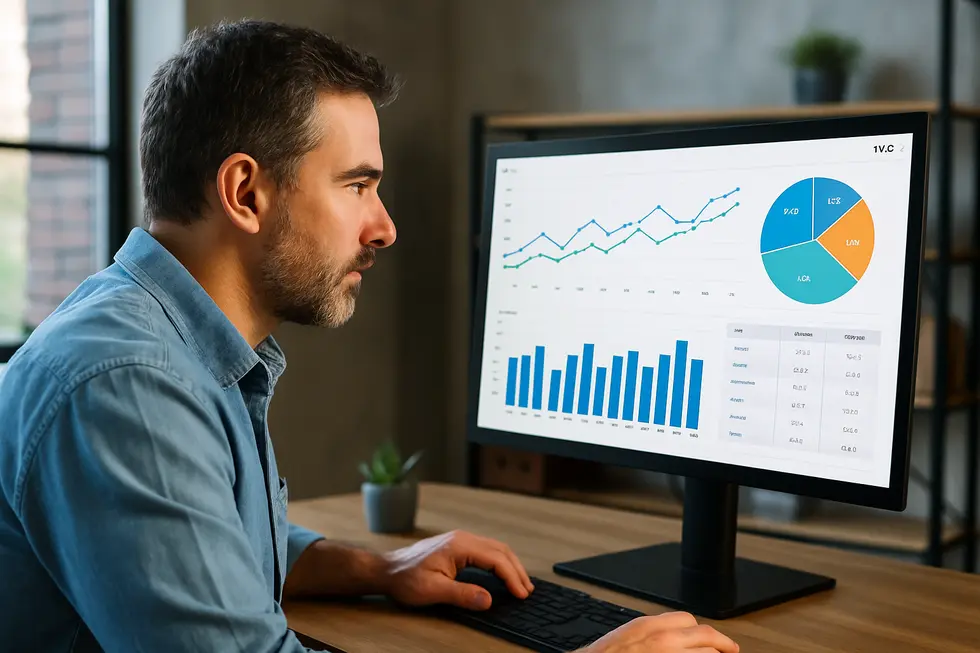 HVAC business owner reviewing PPC analytics for campaign performance.