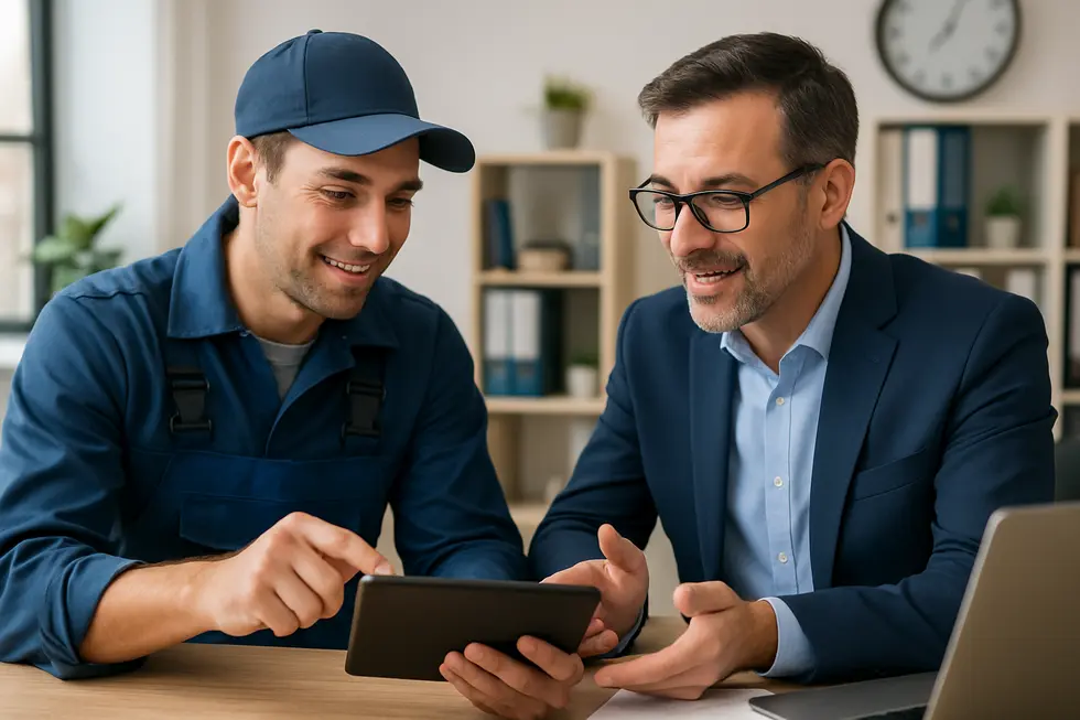 HVAC professional consulting with a client about PPC management strategies.