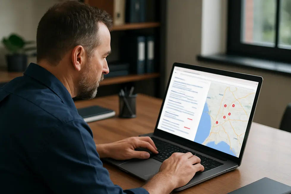 HVAC business owner reviewing PPC analytics for campaign performance.