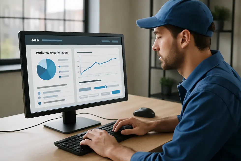 HVAC business owner reviewing PPC analytics for campaign performance.